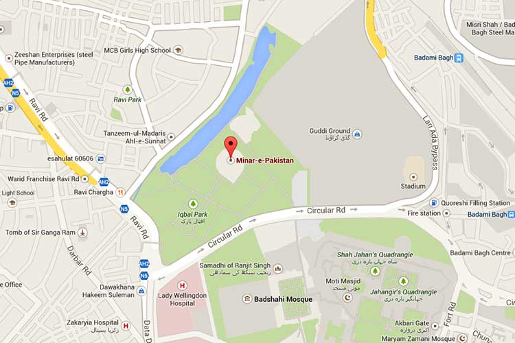 Map of Minar-e-Pakistan